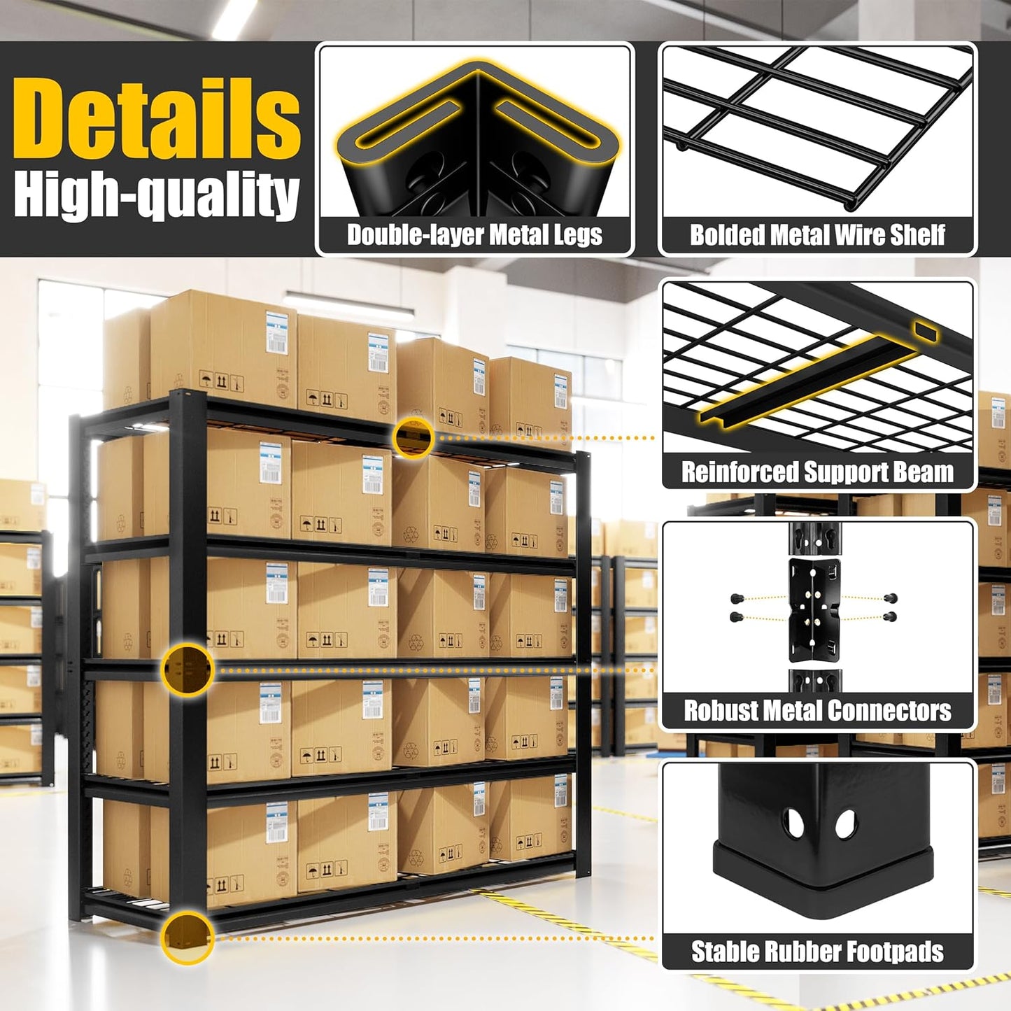 PrimeZone 72" H X 48" W X 18" D Heavy Duty Garage Shelving 5 Tier 2500 LBS Storage Shelves Adjustable Industrial Metal Wire Shelf Unit for Garage,Basement,Pantry,Warehouse,Commercial 2Pack