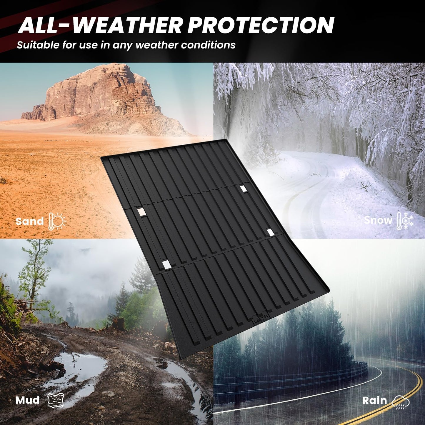 LASFIT Truck Bed Mat for Tesla Cybertruck 2024 2025 2023 6FT Bed Liner Car Accessories, Custom Fit TPE All Weather Pickup Cargo Liner Frunk Rear Sub Trunk Mat Set 3PCS