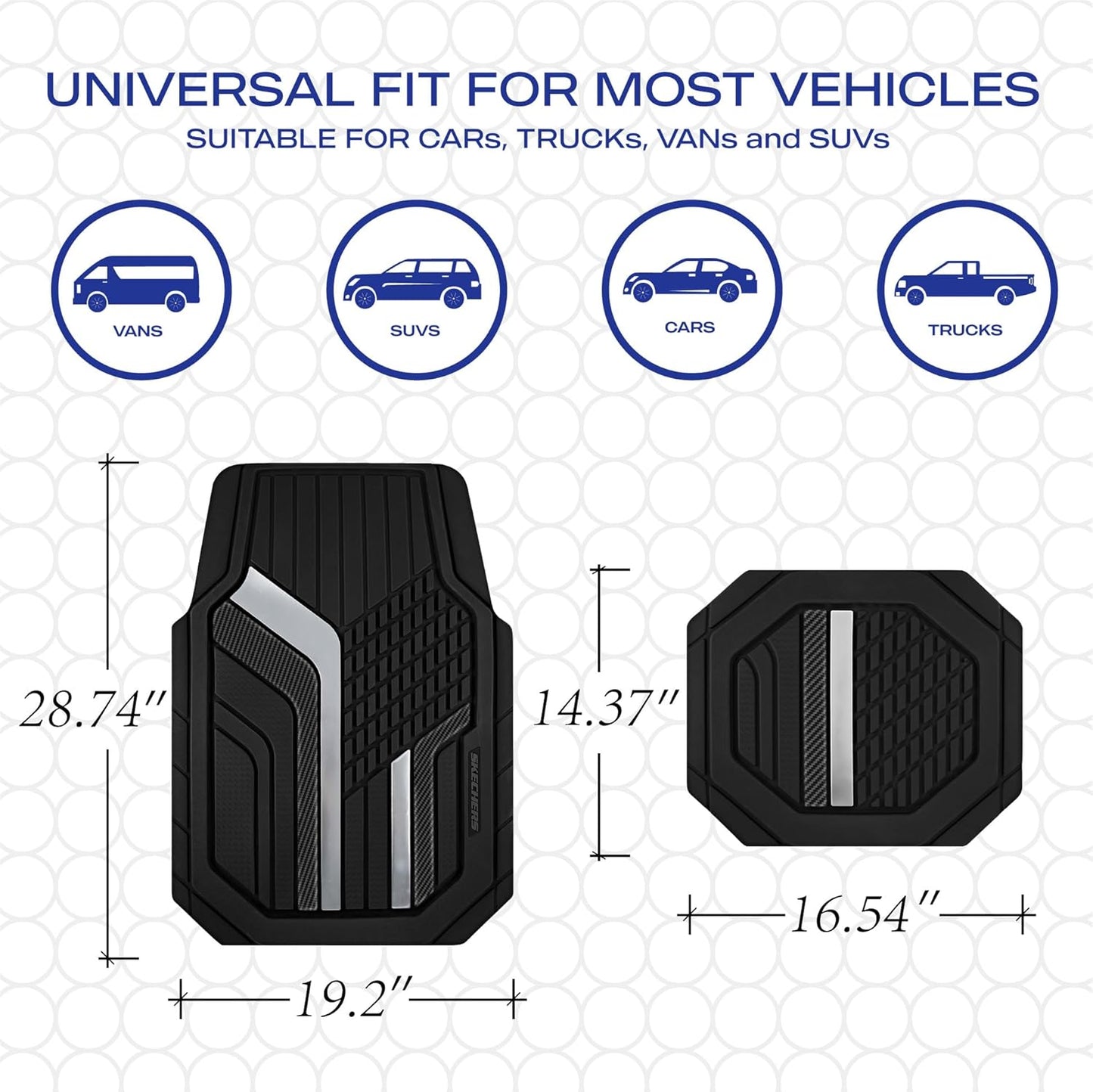 Skechers Heavy Duty Rubber Car Floor Mats,Dual Color Design Floor Mats,All Weather Car Mats,Waterproof Trim To Fit Universal Floor Liner Car Accessories,Automotive Floor Mats For Cars Trucks Suv,Black