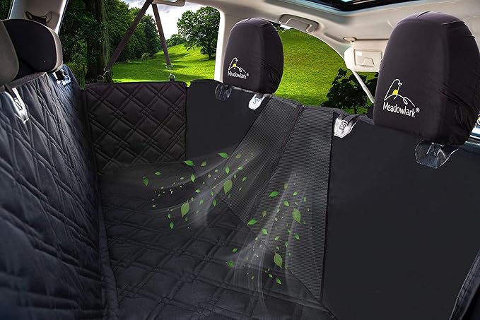 Meadowlark Dog Car Seat Cover with Mesh Window, Heavy Duty Pet Seat Cover for Back Seat, Extra Padded Non-Slip Dog Hammock, Water-Resistant Back Seat Protector for Cars Trucks and SUVs (64" W x 60" L)