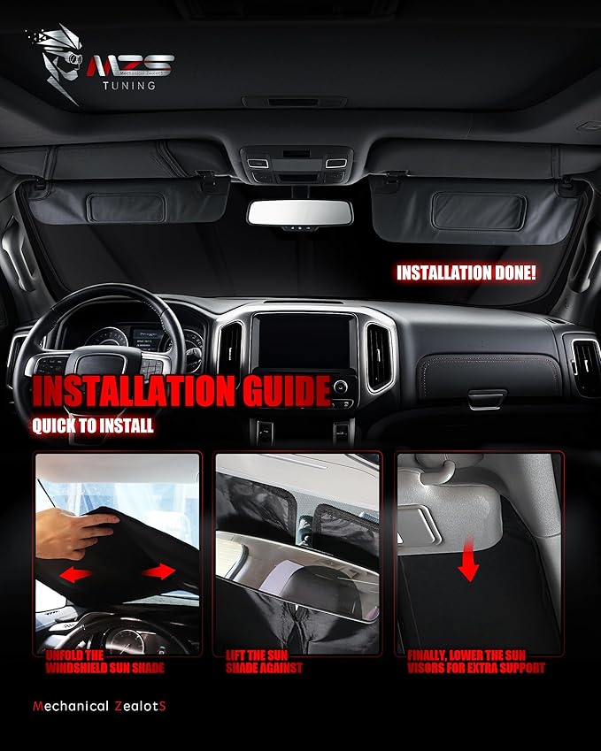 MZS Windshield Sun Shade Compatible with Colorado 2023-2026 / Canyon 2023-2026, Foldable Car Front Window Sunshade with Storage Pouch, Sun Visor Shield Accessories for Interior Protector