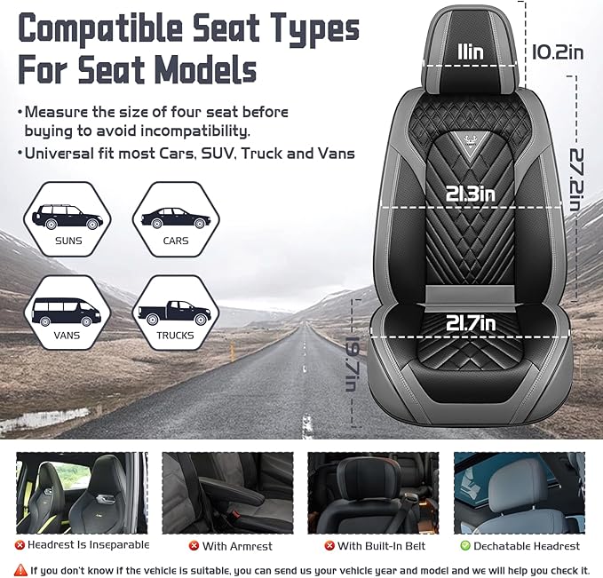 Truck Seat Covers for Chevy Silverado 2500 2007-2026, Waterproof Premium Leather Full Coverage Car Seat Cover, Muscle Sport Style Auto Interior Seat Cover Sets (Front Set/Gray Black)
