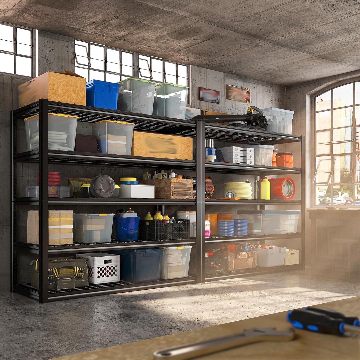 REIBII 48" W Garage Shelving Heavy Duty Load 2500LBS, 5 Tier Storage Shelves, Adjustable Metal Shelves for Warehouse, Pantry, Basement, 48" W X 72" H X18 D, 3PC