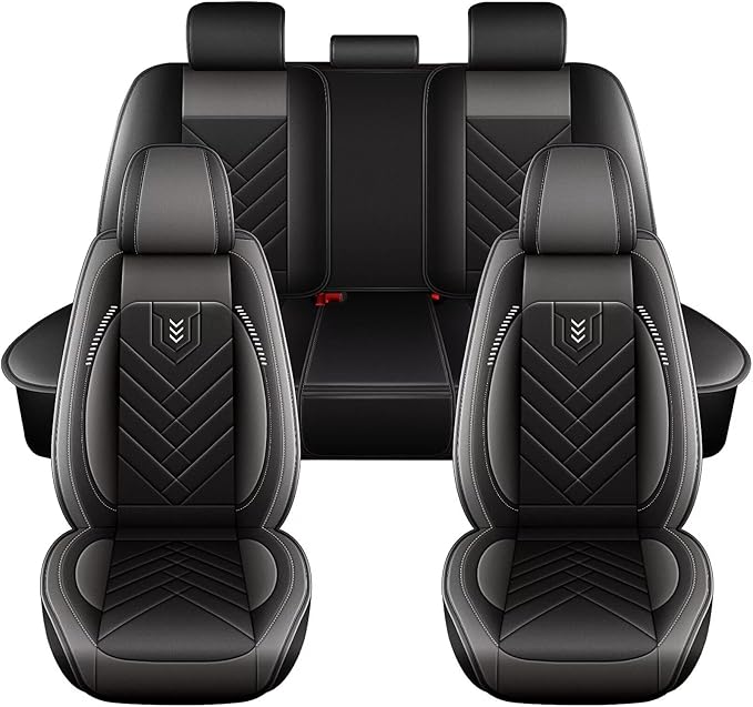 AOMSAZTO Full Set Seat Covers Fit for Mazda 3 2010-2019: 2 Row 5 Seats Faux Leather Waterproof Seat Covers Automotive Seat Cushion Protector(Black&Grey)