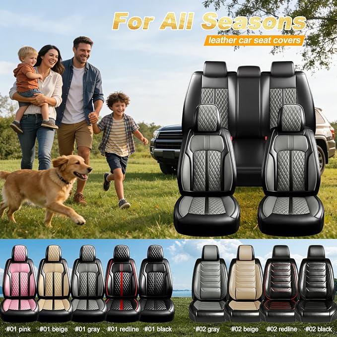 Fit Accord Car Seat Covers for Select Honda Accord 2012-2026 - Premium Full Coverage Leather, Airbag Compatible, Waterproof & All Weather Seat Protector, Full Set, Black+Gray