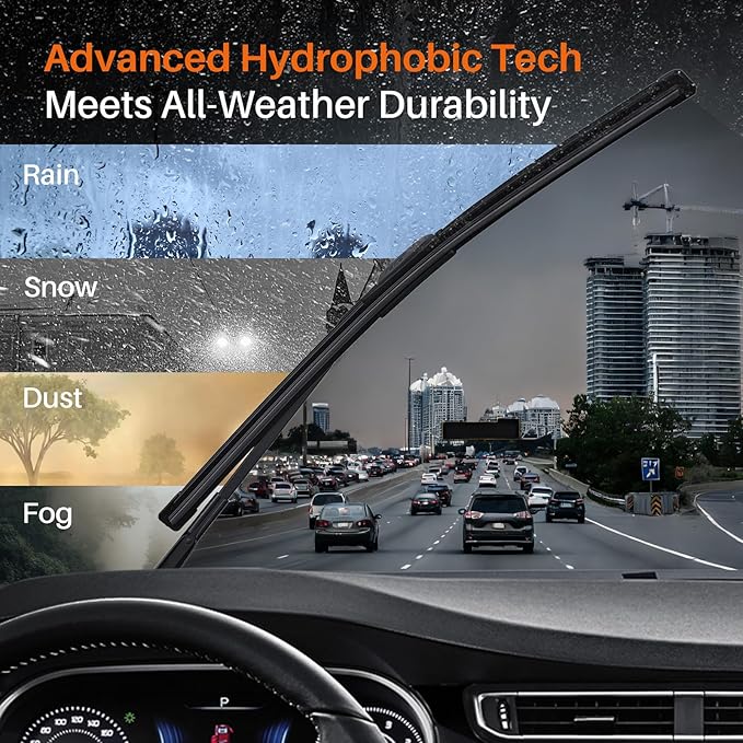 DOG TAIL Water Repellent Silicone Wiper Blades with Multiple Adapters, 22" and 20" Automotive Replacement Front Windshield Wiper Blades Set for My Car with Water Repellency Formula DropClear
