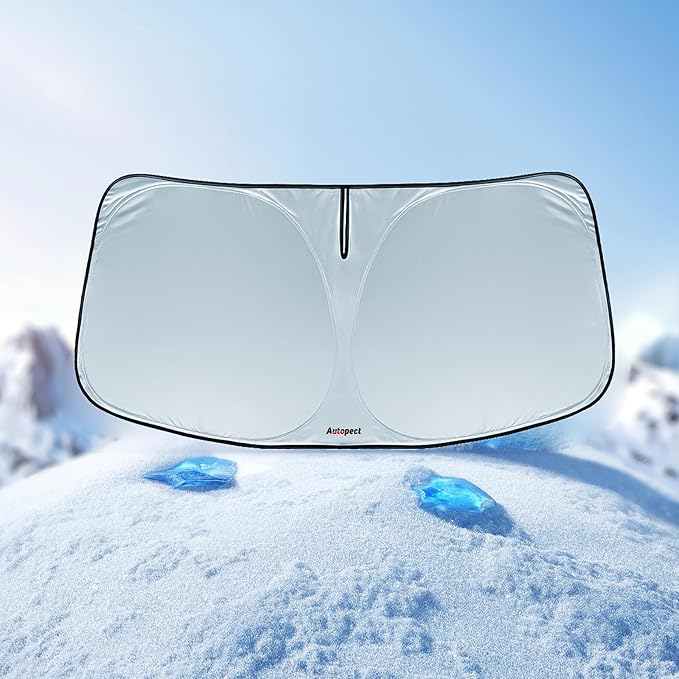 Windshield Sun Shade for Toyota Tacoma 2016-2023 2024 2025 – Custom Fit Sun Shield with Mirror Cut‑Out, Blocks Heat & UV, Foldable with Storage Pouch - Toyota Tacoma Windshield Sunshade