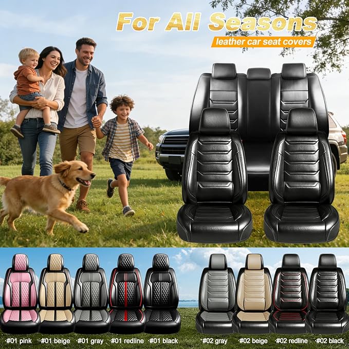 Fit Prologue Car Seat Covers (Front Pair) for Select Honda Prologue 2024-2026 - Premium Full Coverage Leather, Airbag Compatible, Waterproof & All Weather Seat Cushion Protector, Black