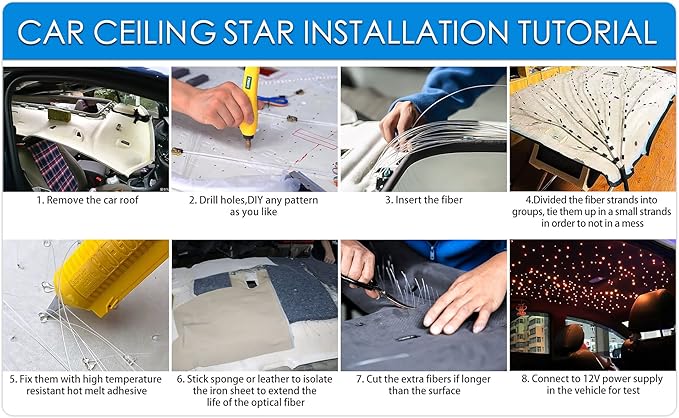 ATOKEE Starlight Headliner Kit 550pcs 0.03in 13.1ft, 16W Twinkle Small Size Fiber Optic Star Lights for Car Roof Decor with APP/Remote Control