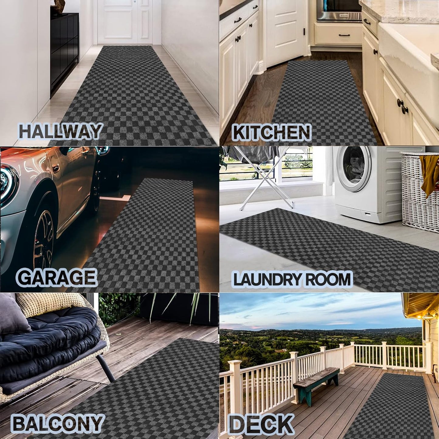 Custom Size Backed Non-Slip Area Rugs Runner, Easy Clean, Waterproof Runner Rugs for Hallway Entryway, Kitchen, Laundry, 2FT x 2FT, Gray Checkered