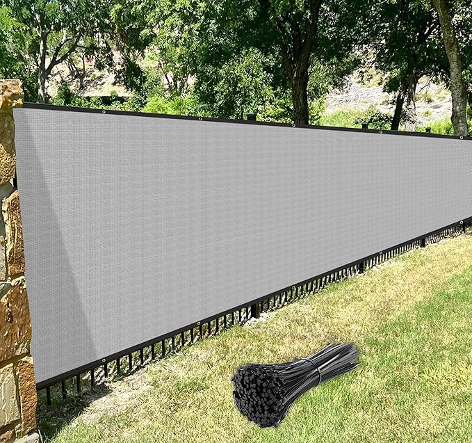 Windscreen4less Privacy Fence Screen Heavy Duty Windscreen Fencing Mesh Fabric Shade Net Cover with Brass Grommtes for Outdoor Wall Garden Yard Pool Deck, 8'x258' Light Gray