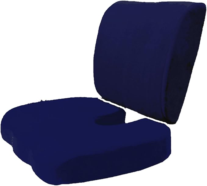 Bookishbunny 2pc High Resilience Memory Foam Seat Chair Waist Lumbar Back Support Cushion Pillow Car Office Home (Navy)