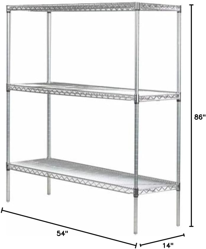 Omega 14" Deep x 54" Wide x 86" High 3 Tier Chrome Starter Shelving Unit