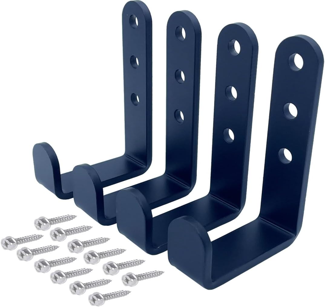 4 Pcs Black Heavy Duty Metal j Hooks for Hanging 230 lbs, Wall Mount Hook for Hanging Garage Storage Home Office Gym Sports Equipment, Tool Organization,Small U Hooks (L)