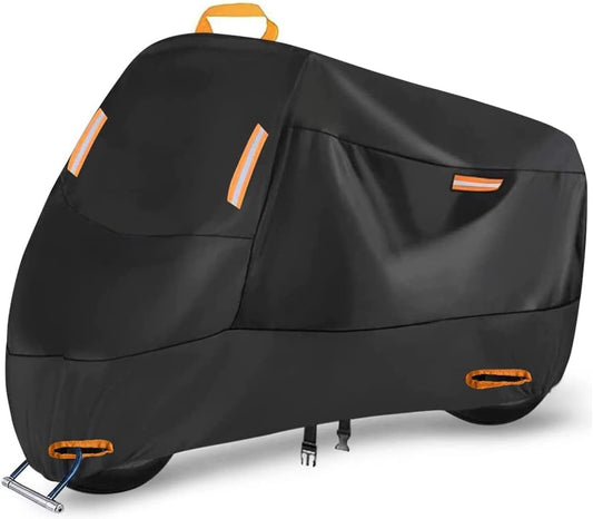 Seceles 300D Motorcycle Cover Waterproof Outdoor, All Season Protection Motorcycle Tarp Fit for Honda VTX 1300 C Fat Bob Kawasaki Vulcan 900 Kawasaki KLR 650 (3XL: 96" x 37" x 50")