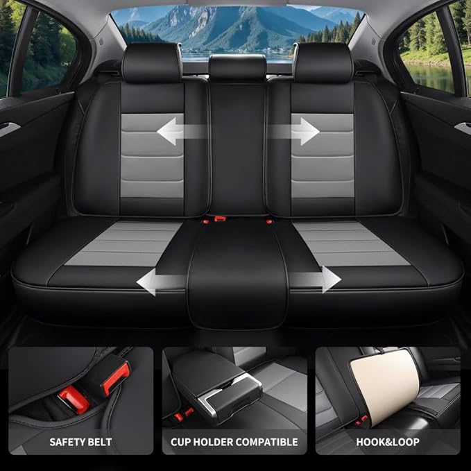 Car Seat Covers Full Set Fit for Buick Lacrosse 2004-2019, Premium Faux Leather Waterproof Car Seat Protectors with Lumbar Support, Breathable Anti-Slip Easy to Install(Black&Gray,Full Set)
