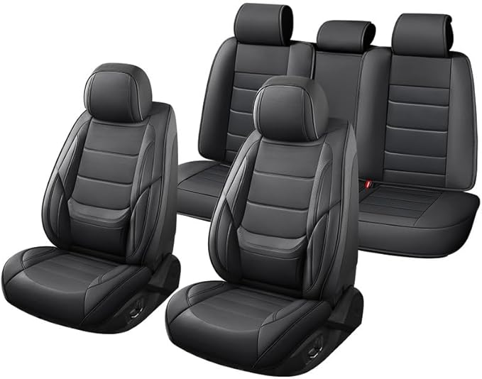 Car Seat Covers Full Set Fit for Buick Century 1997-2005, Premium Faux Leather Waterproof Car Seat Protectors with Lumbar Support, Breathable Anti-Slip Easy to Install(Black,Full Set)