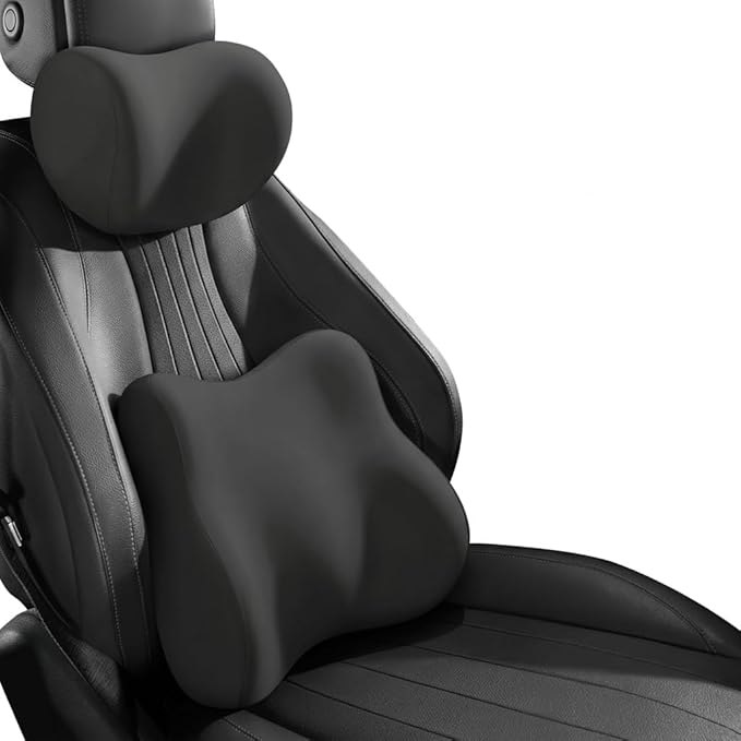 Car Headrest Pillow & Lumbar for Audi A6 1997-2024, Car Seat Neck Pillow Back Support, Breathable All-Season Automotive Seat Cushions, 2PCS,A Black