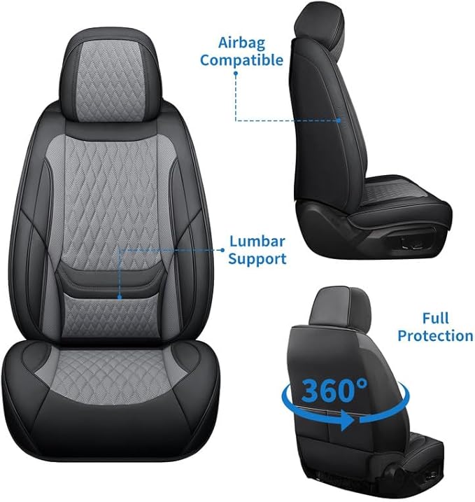 Car Seat Covers Full Set Custom Fit for Chevrolet/Chevy Captiva 2006-2018 - Premium Faux Leather with Lumbar Support | Breathable, Waterproof, Anti-Slip, Durable (Black&Gray,Full Set)