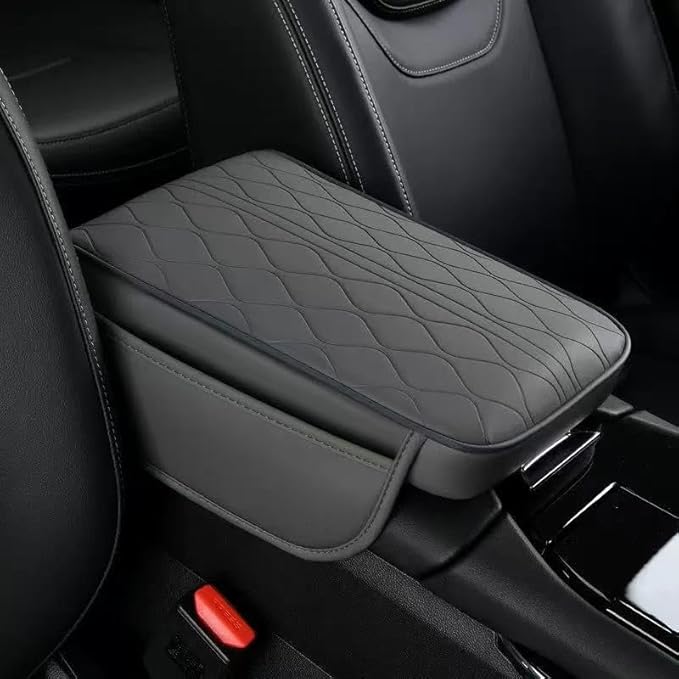 Center Console Armrest Cover Compatible with GMC Sierra1500/2500/3500 2019 2020 2021 2022 2023 2024 Leather Car Armrest Cushion Pad Protector Black Interior Accessories,Grey