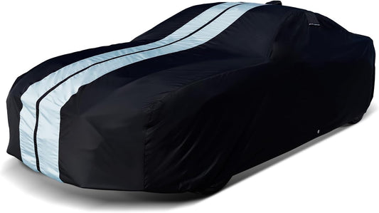 iCarCover Premium Plus Car Cover for 1964-1967 Chevy El Camino Waterproof All Weather Rain Snow UV Sun Hail Protector for Automobiles, Full Exterior Indoor Outdoor Car Cover (Stripe - Black/Gray)