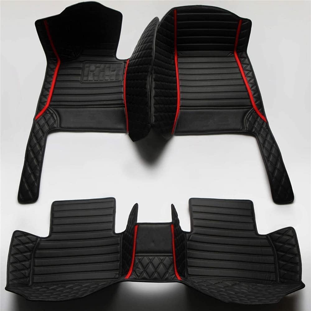 Custom Car Floor Mat Compatible with BMW Mercedes-Benz Toyota Cadillac Lexus Honda Infiniti Nissan Hyundai Kia Audi All Models Cars Sedans SUVs Automotive Mats (Black and red bar)