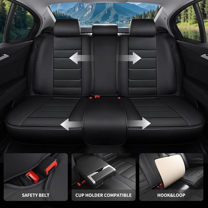 Car Seat Covers Full Set Fit for Buick Regal 2009-2020, Premium Faux Leather Waterproof Car Seat Protectors with Lumbar Support, Breathable Anti-Slip Easy to Install(Black,Full Set)