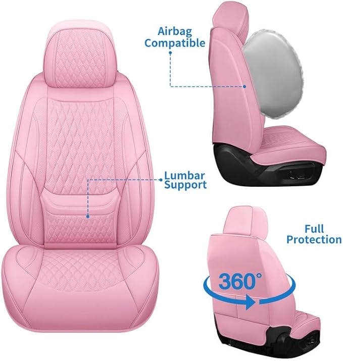 Car Seat Covers Full Set Custom Fit for Chevrolet/Chevy Volt 2010-2019 - Premium Faux Leather with Lumbar Support | Breathable, Waterproof, Anti-Slip, Durable (Pink,Full Set)