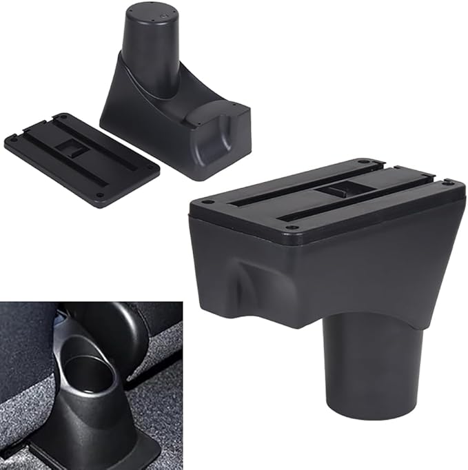 AULPHIKE Compatible with Nissan March Micra Armrest 2011-2016 Car Center Console Organizer Armrests Double Door Storage with USB Ports（Carbon Fiber Style）