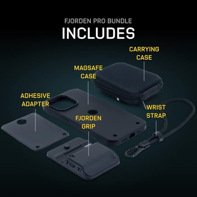 FJORDEN Pro Bundle for iPhone 12/12 Pro - Includes Fjorden Camera Grip, MagSafe iPhone Case, Wrist Strap & Carry Case - Shoot Like A Pro with Your iPhone