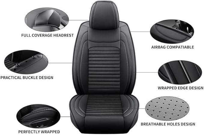 Front Seat Covers Fit for Toyota Matrix 2003-2014, Car Seat Covers Front Seats, Breathable Faux Leather Automotive Seat Covers Front Pair Anti-Slip Seat Cover(Black, Front)