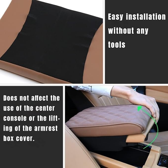 Leather Car Armrest Box Pad, 2026 New Upgrade Waterproof Universal Memory Cotton Armrest Box Pad, Center Console Lid, Car Center Console Cover for Most Vehicle, Car Accessories (Brown)