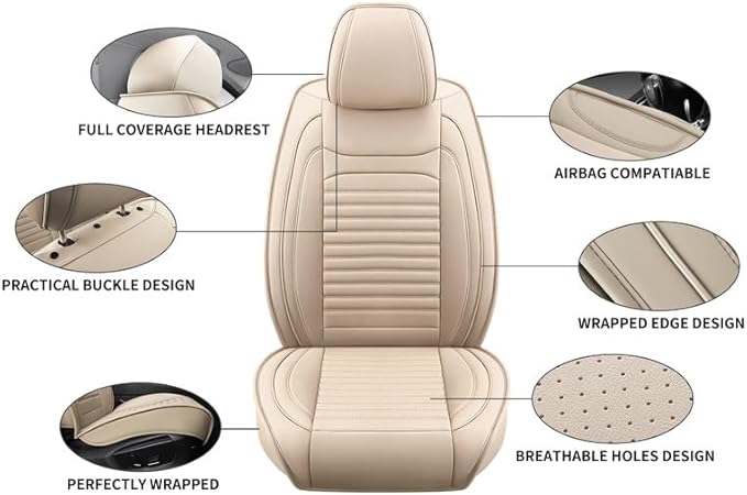 Car Seat Covers Full Set Fit for Toyota Matrix 2003-2014, Premium Faux Leather Car Seat Protector,Breathable Anti-Slip Full Wrapping Edge Seat Covers(Beige,Full Set)