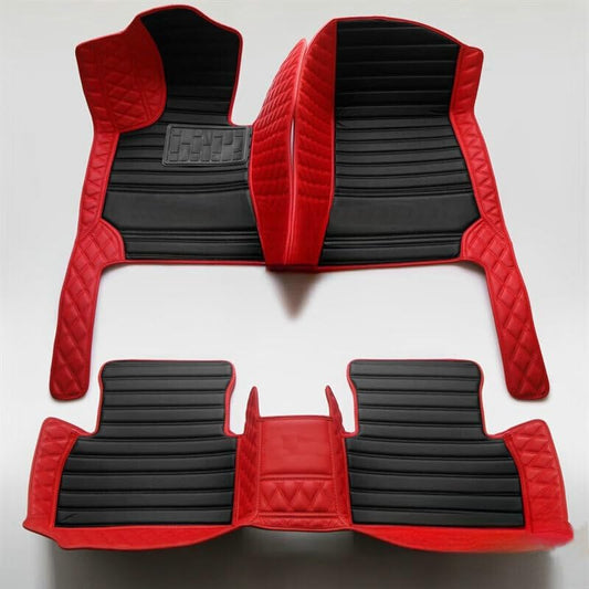 Custom Artificial Leather Waterproof All-Weather Car Floor Mats Fit for 99% Sedan SUV Sports Car Vehicle Car Mat (Red Black Stripe)