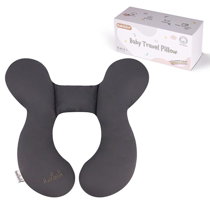 KAKIBLIN Baby Travel Pillow, Upgraded Baby Neck Pillow for Car Seat, Head Support Pillow for Car Seat, Stroller, Pushchair, Grey