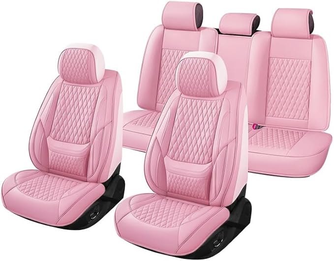 Car Seat Covers Full Set Custom Fit for Buick Regal 2009-2020 - Premium Faux Leather with Lumbar Support | Breathable, Waterproof, Anti-Slip, Durable (Pink,Full Set)