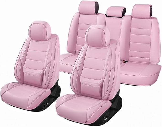 Car Seat Covers Custom Fit for Chevrolet/Chevy Spark 2012-2022, Premium Faux Leather Waterproof Car Seat Protectors with Lumbar Support, Breathable Anti-Slip Easy to Install(Pink,Full Set)