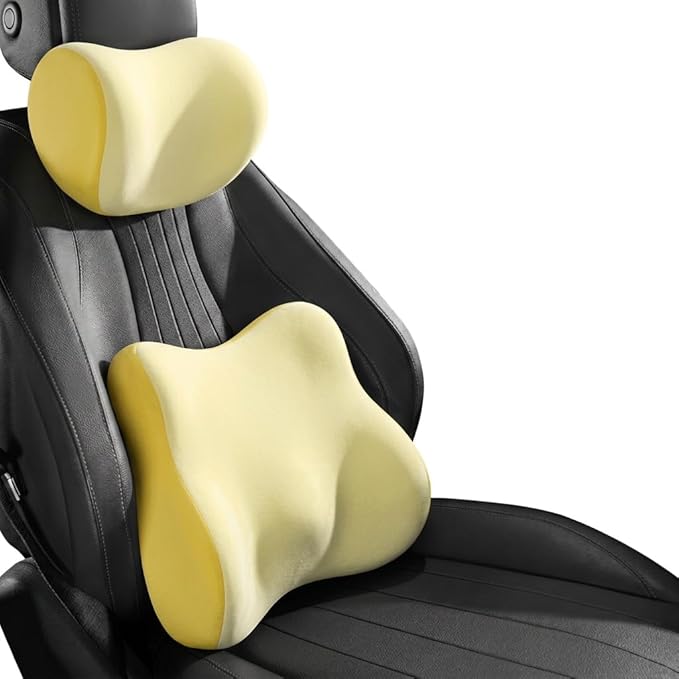 Car Headrest Pillow & Lumbar for Audi A5 Sportback Coupe 2010-2021, Car Seat Neck Pillow Back Support, Breathable All-Season Automotive Seat Cushions, 2PCS,D Dual Yellow