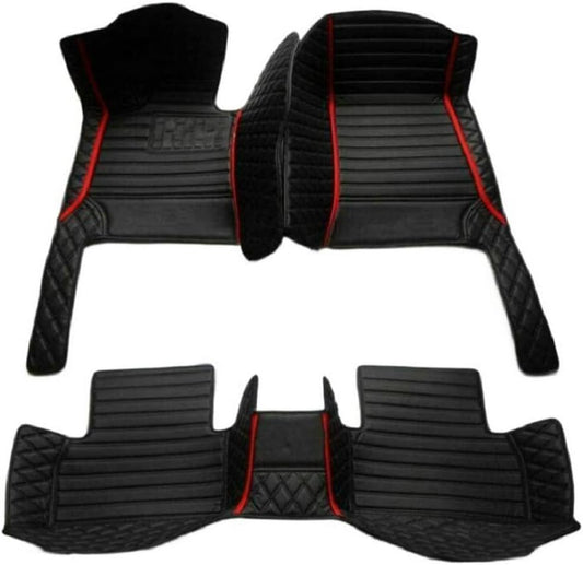 Customized Personalized car Floor mats, All-Weather Luxury car Floor mats, Waterproof and Anti Slip Leather car Floor mat Lining, 95% Customized car, Truck, and SUV Floor mats (Edge red bar)