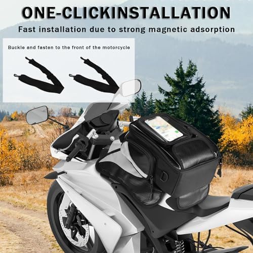 Motorcycle Tank Bag for Kawasaki Ninja 650 650R ZX6R ZX10R, Magnetic & Strap Mount Tank Bag for Motorcycles, Motorcycle Touring Navigation Luggage Bag Tank Bags, B Magnetic
