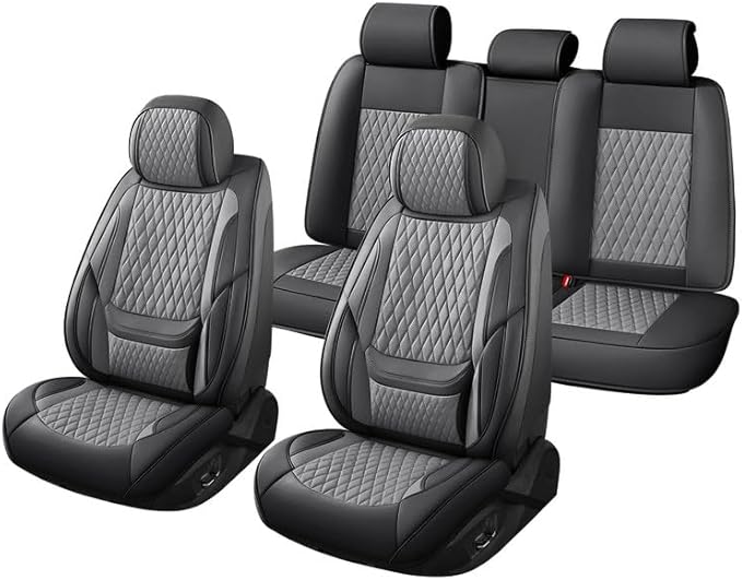 Car Seat Covers Full Set Custom Fit for Chevrolet/Chevy HHR 2006-2011 - Premium Faux Leather with Lumbar Support | Breathable, Waterproof, Anti-Slip, Durable (Black&Gray,Full Set)