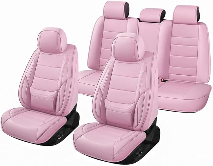 Car Seat Covers Full Set Custom Fit for Saturn ION 2003-2010 - Premium Leather with Lumbar Support, Breathable, Anti-Slip & Excellent Seating Experience (Pink, Full Set)