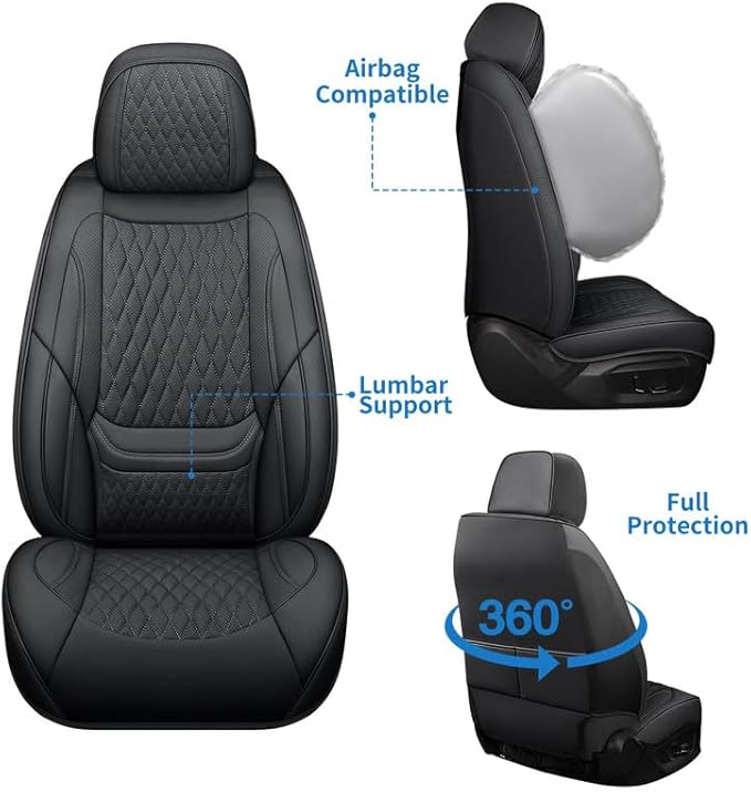 Front Seat Car Seat Covers Custom Fit for Pontiac G6 2004-2010 - Premium Faux Leather with Lumbar Support | Breathable, Waterproof, Anti-Slip, Durable (Black,Front Seat)