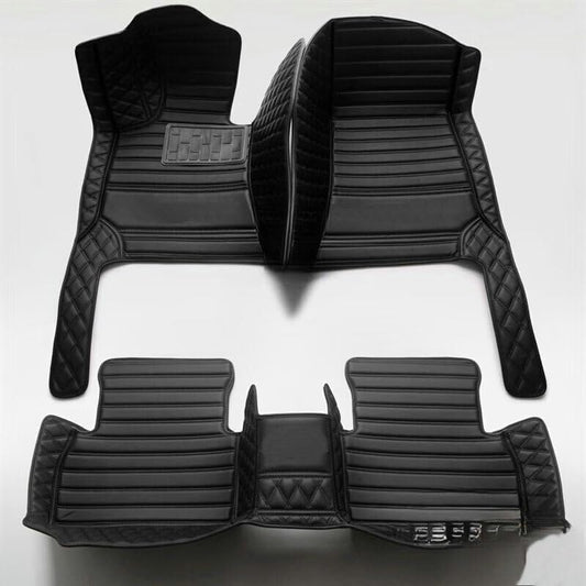 Custom Artificial Leather Waterproof All-Weather Car Floor Mats Fit for 99% Sedan SUV Sports Car Vehicle Car Mat (Black Black Stripe)