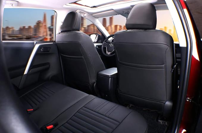 EKR Rav4 Seat Covers Custom Fit for Toyota Rav4 XLE,Platinum,Limited 2013-2018 & SE 2016-2018, Leather Car Seat Cover Full Set for SUV,Faux Leather(Black)