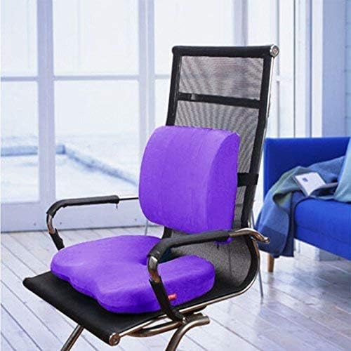Bookishbunny 2pc High Resilience Memory Foam Seat Chair Waist Lumbar Back Support Cushion Pillow Car Office Home (Purple)