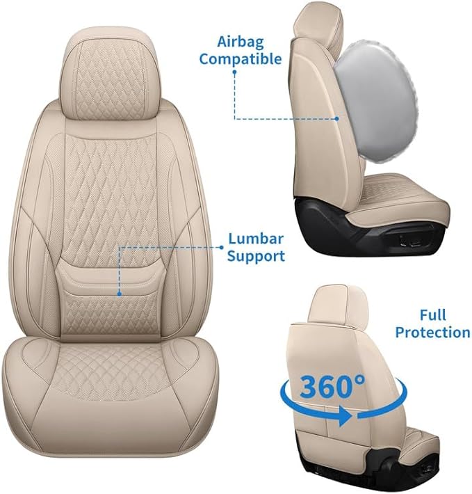 Front Seat Car Seat Covers Custom Fit for Ford Maverick 2022-2026 - Premium Faux Leather with Lumbar Support | Breathable, Waterproof, Anti-Slip, Durable (Beige,Front Seat)