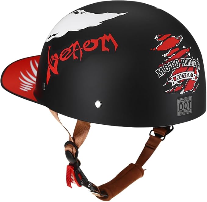 Vintage Retro Open Face Motorcycle Helmet Baseball Cap Half Helmets with pull-down Lens for Men Women Moped Cap Jet Scooter Street Cruiser - DOT Certified (Moto Rider, Medium)