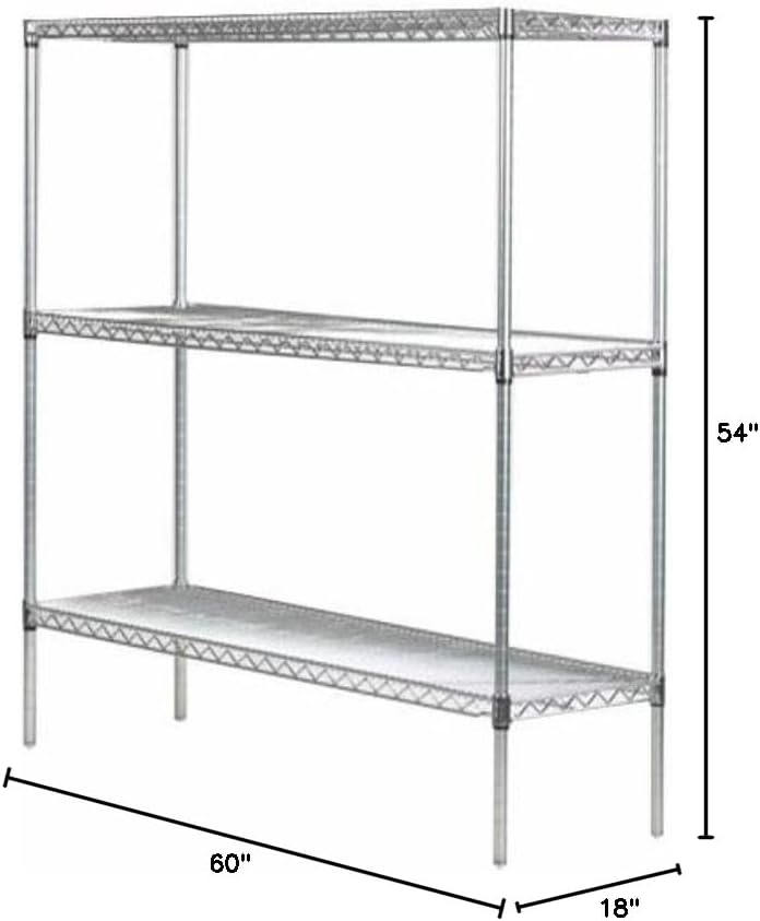 Omega 18" Deep x 60" Wide x 54" High 3 Tier Chrome Starter Shelving Unit