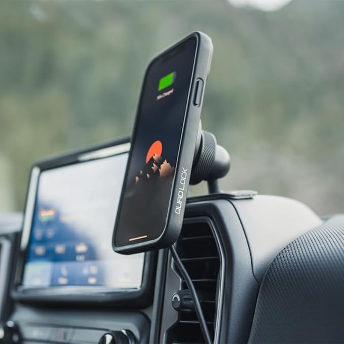 Quad Lock Adhesive Dashboard/Console Car Phone Holder Kit with MAG Wireless Charging Head V2 and MAG Phone Case for iPhone 15 Plus